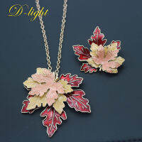 Vintage Enamel Chinese Style Three-dimensional Maple Leaf Brooch Necklace Red Gold Color Men Women Daily Clothes Accessory Gift