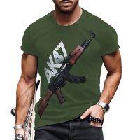 Ak47 ปืนแพทเทิร์น 3D พิมพ์ฤดูร้อนชาย O คอเสื้อยืดลำลองแขนสั้นขนาดใหญ่พิเศษ Pullover เสื้อยืดแฟชั่นยอดนิยม