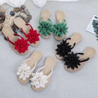 [WAKUWAKU]Summer new style ladies sweet flowers flat slippers beach vacation shoes soft bottom flip-flops