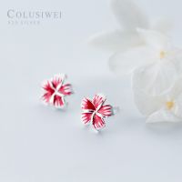 Colusiwei ต่างหู925เงินสเตอร์ลิงคอลเลกชันใหม่สีชมพูเคลือบสีพีชดอกไม้บานต่างหูตุ้มหูผู้หญิงเครื่องประดับเงิน