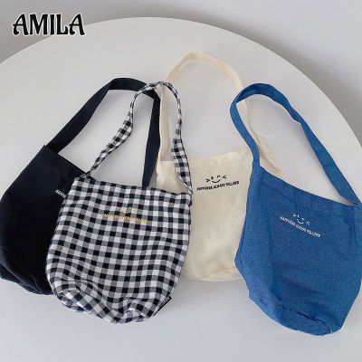 AMILA ตัวอักษรกระเป๋าผ้าใบของเด็กกระเป๋าหิ้ว Dompet Koin กระเป๋าทรงถังที่เรียบง่าย
