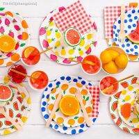 ♠✜✺ Fruits Disposable Tableware Paper Pineapple Watermelon Strawberry Lemon Cups Plates Cake Toppers for Summer Fruit Party Supply