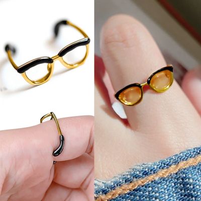 Cute Glasses Ring Finger Jewelry Ins Girl Open Rings Adjustable Enamel Painting Ring Finger Buckle Tail Rings Adjustable Opening Adhesives Tape