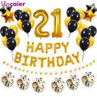 38pcs Happy 21 Birthday Party Decorations Number 21 Foil Gold Black Balloons 21st Years Old Man Woman 12 12th Boy Girl Supplies