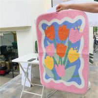 Fluffy Tulip Mat Soft Bedroom Bed Side Car Rug Area Anti Dust Floor Pad Entrance Doormat French Aesthetic Home Decor