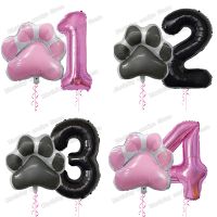 2pcs/set Let 39;s pawty Big Dog Paw Aluminum Balloon 32inch Pink Black 1 2 3 4 Year Birthday Party Decor Balloon Baby Shower Globos