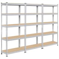 3pcs 5 Tiers Boltless Storage Shelf Units with Metal Frame for Warehouse Home Silver，27.40 X 11.60 X 60.00 Inches