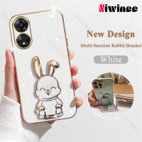 NIWINEE เคสซิลิโคนนิ่มมีที่ยึดรูปกระต่ายเคสโทรศัพท์สำหรับ OPPO เคส A38ที่จับแบบเคลือบสุดหรูฝาหลัง