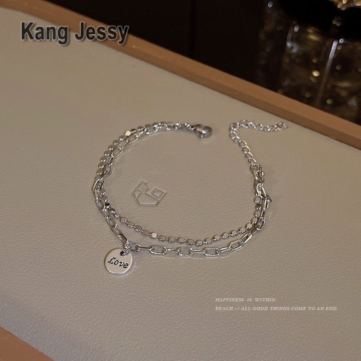 kang-jessy-สไตล์เกาหลี-ห่วงโซ่แบรนด์กลมสร้อยข้อมือสองชั้นแฟชั่นใหม่สร้อยข้อมือบุคลิกภาพแมทช์ง่ายเครื่องประดับมือ