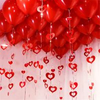 100pcs/lot Red Heart Laser Sequined Rain Balloon Pendant Romantic Wedding Room Birthday Party Decoration Balloon Accessories Artificial Flowers  Plant