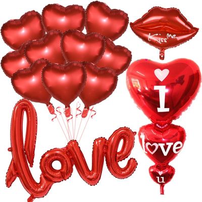 Red Love Letter Foil Balloon Romantic Wedding Valentines Day Heart Balloon For Anniversary Birthday Party Decor Valentines Gift Artificial Flowers  P