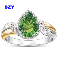 BZY【Hot Sale】18K Gold Emerald แหวนเพทายสีเขียว925เงินสเตอร์ลิงแหวนหมั้นเพชร