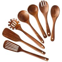 ♛ Exquisite Teak Natural Wood Tableware Spoon Rice Colander Soup Spoon Cooking Spoon Spoon Kitchen Tool Set