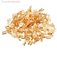 100pcs Flat Receptacles 6.3 mm Cable Lugs Spade Terminal Connector 0.5-1.5mm Uninsulated Brass Female Terminal