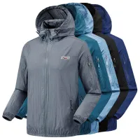 Hot5XL Plus ฤดูร้อน Sun Protection Skin Coat Men Ultra-Light Gym กีฬา Hooded Outwear ผู้ชาย Windproof เดินป่าตกปลาแจ็คเก็ต Clothing