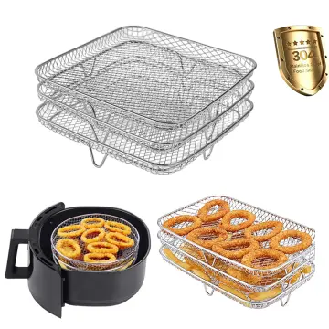 3-layers Air Fryer Rack Stackable Stainless Steel Grid Grilling Rack Stand  for Air Fryer Oven Kitchen Gadgets Shelves Cookware