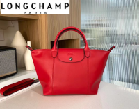 LONGCHAMP LePliageCuir กระเป๋าผู้หญิงกระเป๋าทรงเกี๊ยวหนังแกะแบบดั้งเดิม100% พร้อมแท็กการ์ดสีเขียวกระเป๋ากันฝุ่น