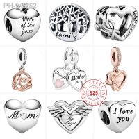 925 Silver My Angel I Love Mom Family Heart Beads Fit Original Pandora Charms Bracelet DIY Fine Europe Jewelry Mothers Day Gift