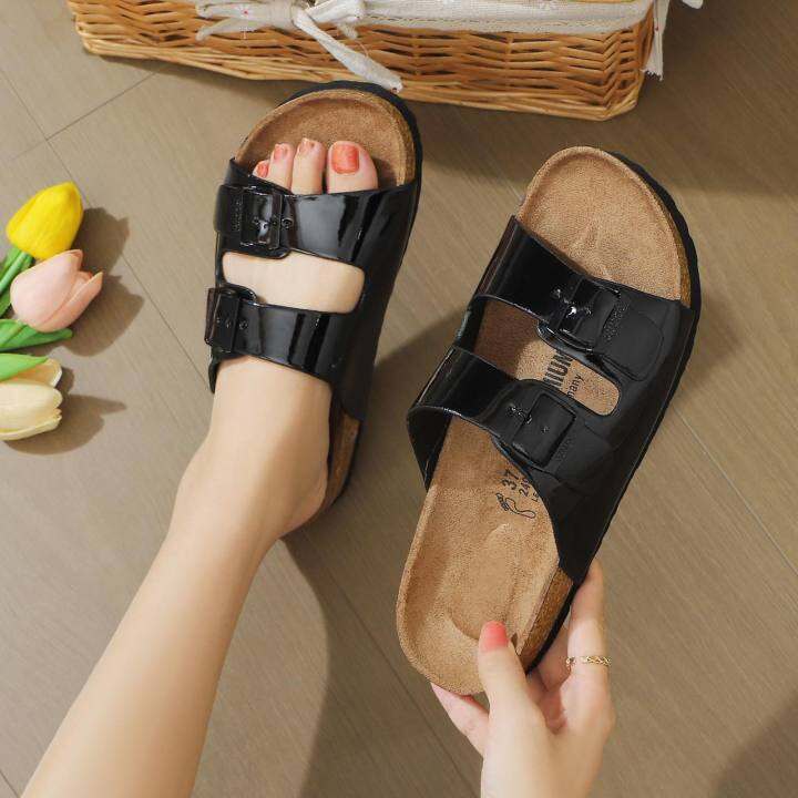 DOUBLE BUCKLE ADJUSTABLE STRAP SLIDES OUTDOOR SANDALS FOR WOMEN