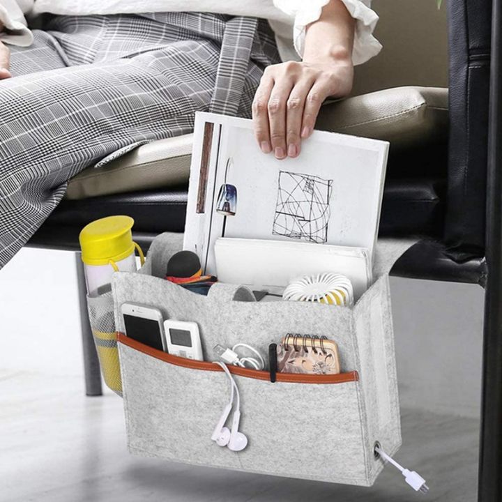 2x-bedside-organizer-felt-bed-storage-with-tissue-box-and-water-bottle-holder-magazine-phone-tablet-light-gray