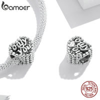 bamoer Love 925 Sterling Silver Charm Only You Love Charm Heart Shape Metal Bead for Bracelet Women DIY Fashion Jewelry BSC497