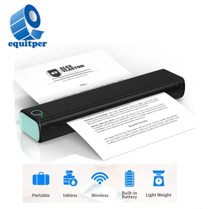 EQUITPER เครื่องพิมพ์บลูทูธขนาดเล็กขนาดเล็กที่ใช้ในบ้านกระดาษทดสอบสำนักงานพกพาไม่มีหมึกเครื่องพิมพ์ความร้อน A4 HD ข้อผิดพลาด/เครื่องพิมพ์เอกสาร