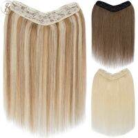 TESS V-shaped Hairpiece 75g 22inch Clip In Human Hair Extensions Hair Clip 3/4 Full Head Straight Blonde Natural Hair Extensions