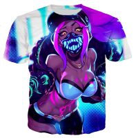 League of Legends เสื้อยืดเกม LOL KDA Akali พิมพ์ 3D ผู้ชายแฟชั่นขนาดใหญ่พิเศษแขนสั้นเสื้อยืดเสื้อยืดเสื้อผ้าด้านบน XS-5XL