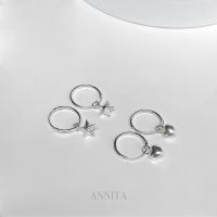 annita.silver - Heart &amp; star silver925 hoop earring // ต่างหูห่วงเงินแท้925 ต่างหูดาว ต่างหูหัวใจเหมาะสำหรับคนแพ้ง่าย