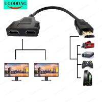 สายรางช่องยูเอสบีที่เข้ากันได้กับ HDMI 2พอร์ตแบบคู่ Y Splitter 1 In 2 Out HDTV ตัวผู้สายเคเบิลเชื่อมต่อHDTV ตัวเมีย1ถึง2ทางสำหรับโทรทัศน์ LED LCD HD