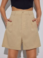 Cider High Waist Pleated Button Shorts