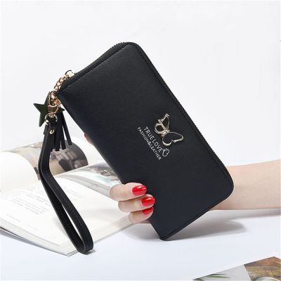 Fashion Butterfly Women Wallet Luxury Wrist Handle Phone Case Long Section Money Pocket Pouch Handbag Womens Purse Card Holders
