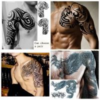 【YF】 New Waterproof Tattoo Sticker Male Half Shoulder Dragon Totem Breastplate Flame Flower Arm Art Fake Black Big Size