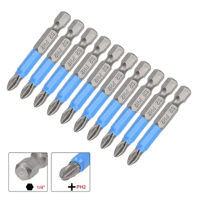 10pcs Phillips Screwdriver Bits Non Slip PH2 Cross Head 1/4 Inch Hex Shank Precision Magnetic Electric Power Tools 50mm Length Screw Nut Drivers