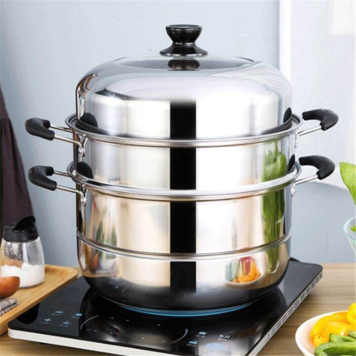 Stainless Steel two Three layer Thick Steamer pot Soup Steam Pot