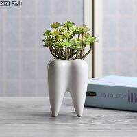 Creativity Teeth Shape Ceramic Vase Flower Arrangement Living Room Decoration Simulation Tooth Vases Modern Decor Ornaments Artificial Flowers  Plants