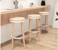 Bar stool size 42x42x77 cm. (maximum load capacity: 90 kg.)-Wooden-Natural/white