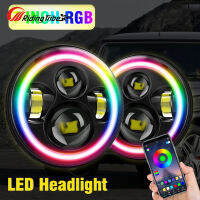 2 Pcs 7-inch Car Led Headlights 6000k RGB Bluetooth-compatible App Headlamp Modified Parts Compatible For Wrangler