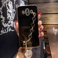 Maitus เคสสำหรับ Huawei Mate 10 /Mate 10 Pro พร้อมสร้อยข้อมือโคลเวอร์สี่ใบกรอบสี่เหลี่ยมเคลือบ6D เงากรอบด้านหลังป้องกันซิลิโคนเคสมือถือ