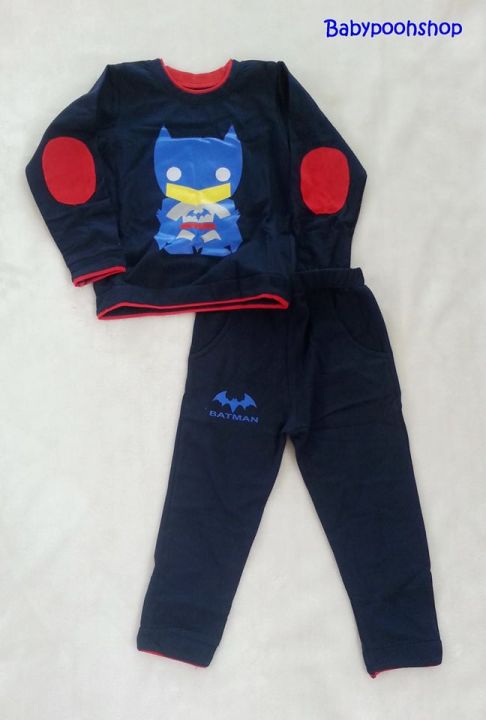 Set เสื้อแขนยาว + กางเกงขายาว สกรีนลาย Batman สีแดง  สีน้ำเงิน Size : 1y / 2y / 5y