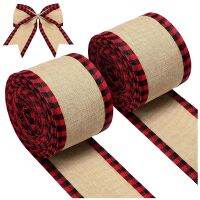 Buffalo Plaid Wired Edge Ribbons Christmas Burlap Fabric Craft Ribbon Wrapping Ribbon Rolls with Checkered Edge