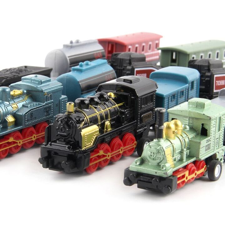 ชุด-kids-toys-รถไฟไอน้ำรถของเล่นรถไฟดึงกลับแบบของเล่นรถโมเดล-diecast-สำหรับเด็ก2ถึง4ปีแบบย้อนยุค