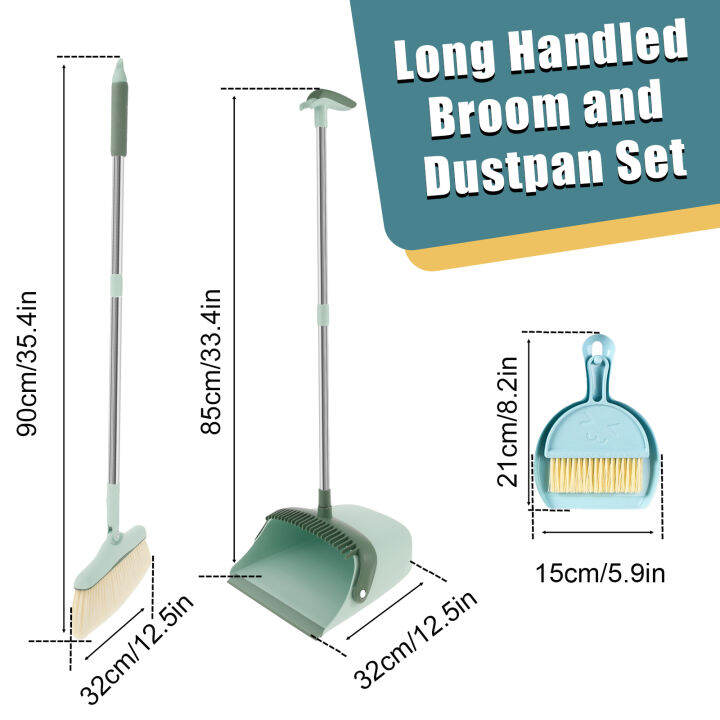 ILADA Dinning Broom and Dustpan Set with Long Handle 180° Rotating