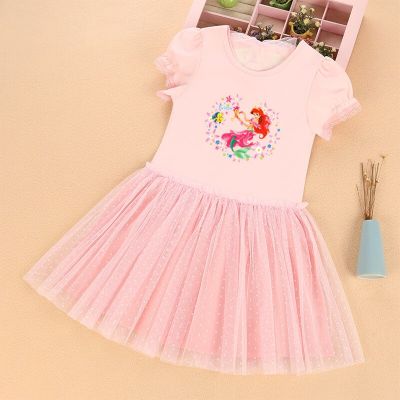 Ariel Princess Dress For Girls Summer Kids Short-Sleeve Butterfly-Knot Backless Vestidos 4-10 Years Children Disney Clothing