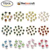 Beebeecraft 10 PC สูญญากาศชุบ 303 สแตนเลส Rhinestone Charms Birthstone Charms แบนรอบจริง 18K Gold Plated ผสมสี 8.5x6x3mm รู: 1.5 มม.