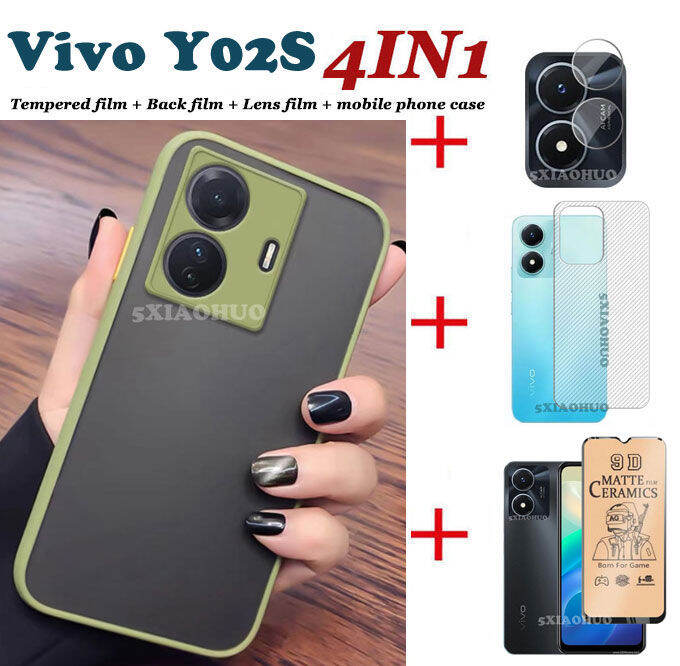 4in1-vivo-y02s-เคสโทรศัพท์-skin-sensation-scrub-เลนส์ป้องกันเคสโทรศัพท์กันกระแทก-ฟิล์มเซรามิคอ่อน-ฟิล์มเลนส์-ฟิล์มด้านหลัง