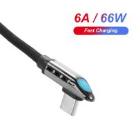 อะแดปเตอร์495HS 6A สายข้อมูล66W สายชาร์จ USBC อุปกรณ์เสริมโทรศัพท์มุมขวา90องศาข้อศอกสายชาร์จเร็วสายโทรศัพท์ LED ชาร์จเร็วสาย USB Type C