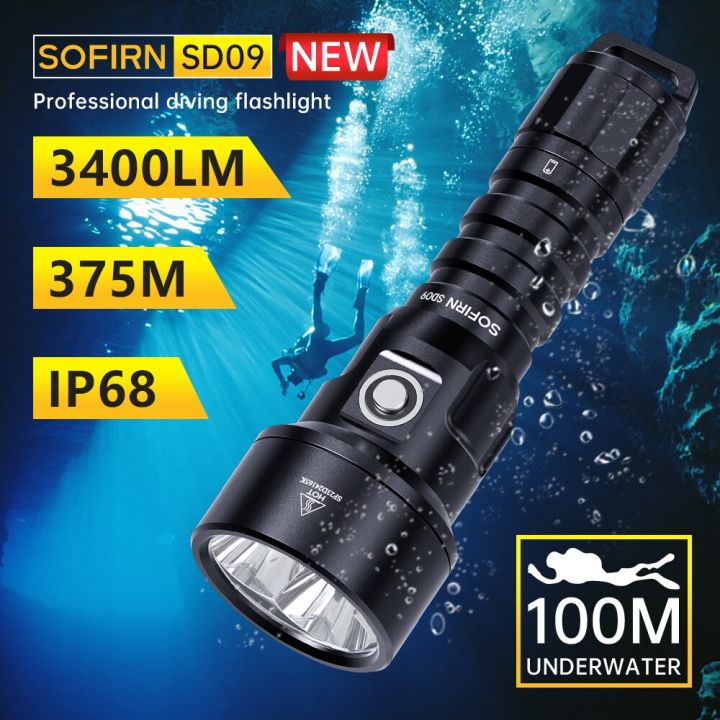 Sofirn SD09 Diving Flashlight SST40 3400lm Rechargeable Underwater Deep ...