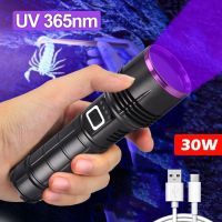 30W 365NM UV Flashlight High Power USB Rechargeable UV Black Light Ultra Violets linterna Pet Dog Urine Stains Cat Moss Detector Rechargeable  Flashli