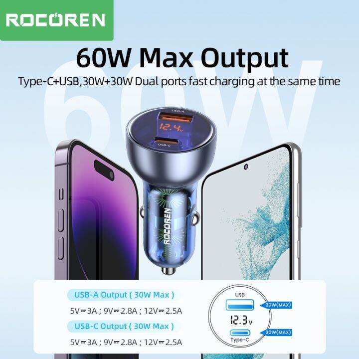 rocoren-อะแดปเตอร์ชาร์จ-usb-60w-pd-qc-type-c-ชาร์จเร็ว-สําหรับ-iphone-14-13-12-ipad-xiaomi-samsung-huawei